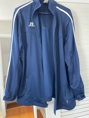Russell Athletic Navy Track Jacket with White Shoulder Stripes